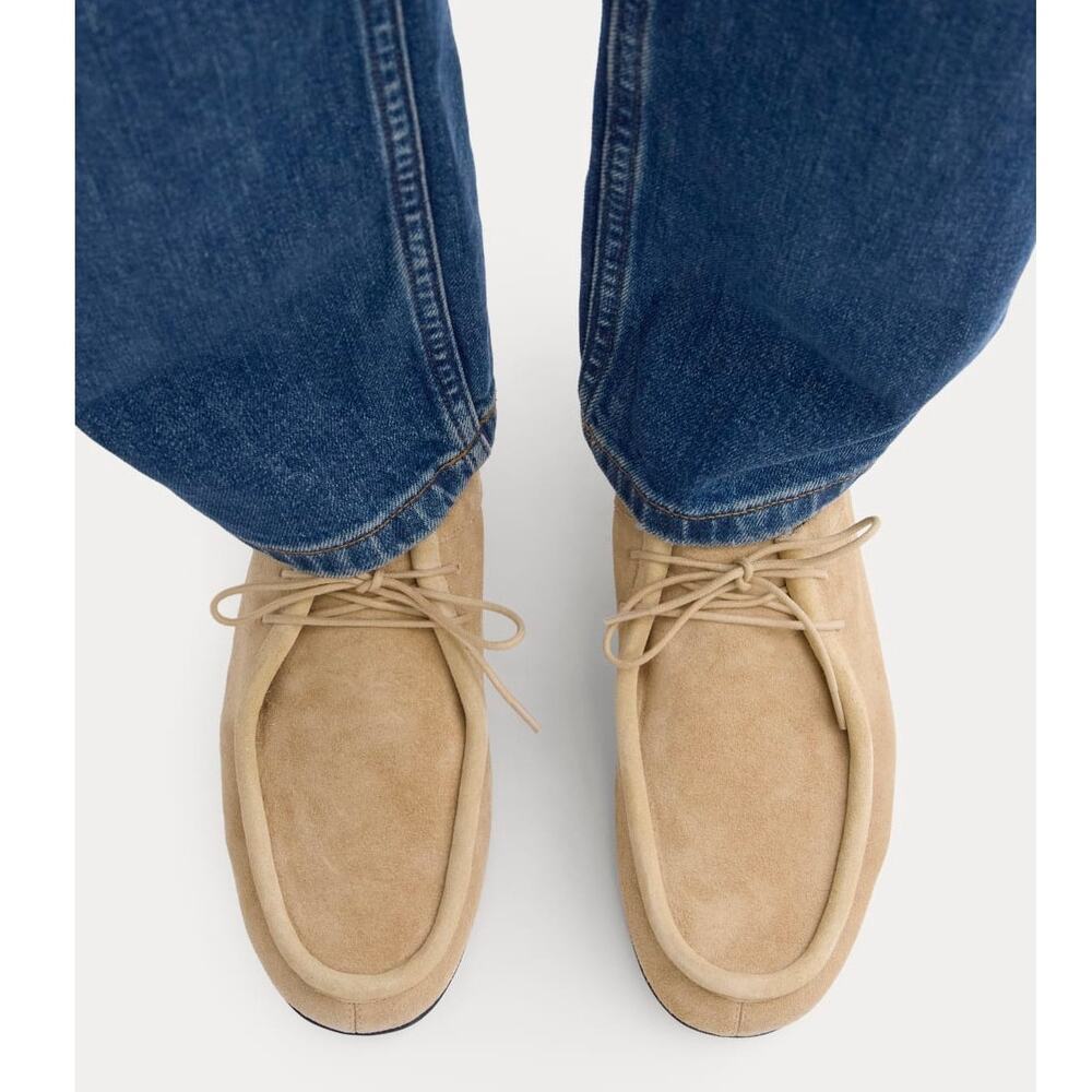 EVERLANE Day Suede Leather Lace-Up Shoe Loafer Moc Toe Oak Beige 8.5 Academia